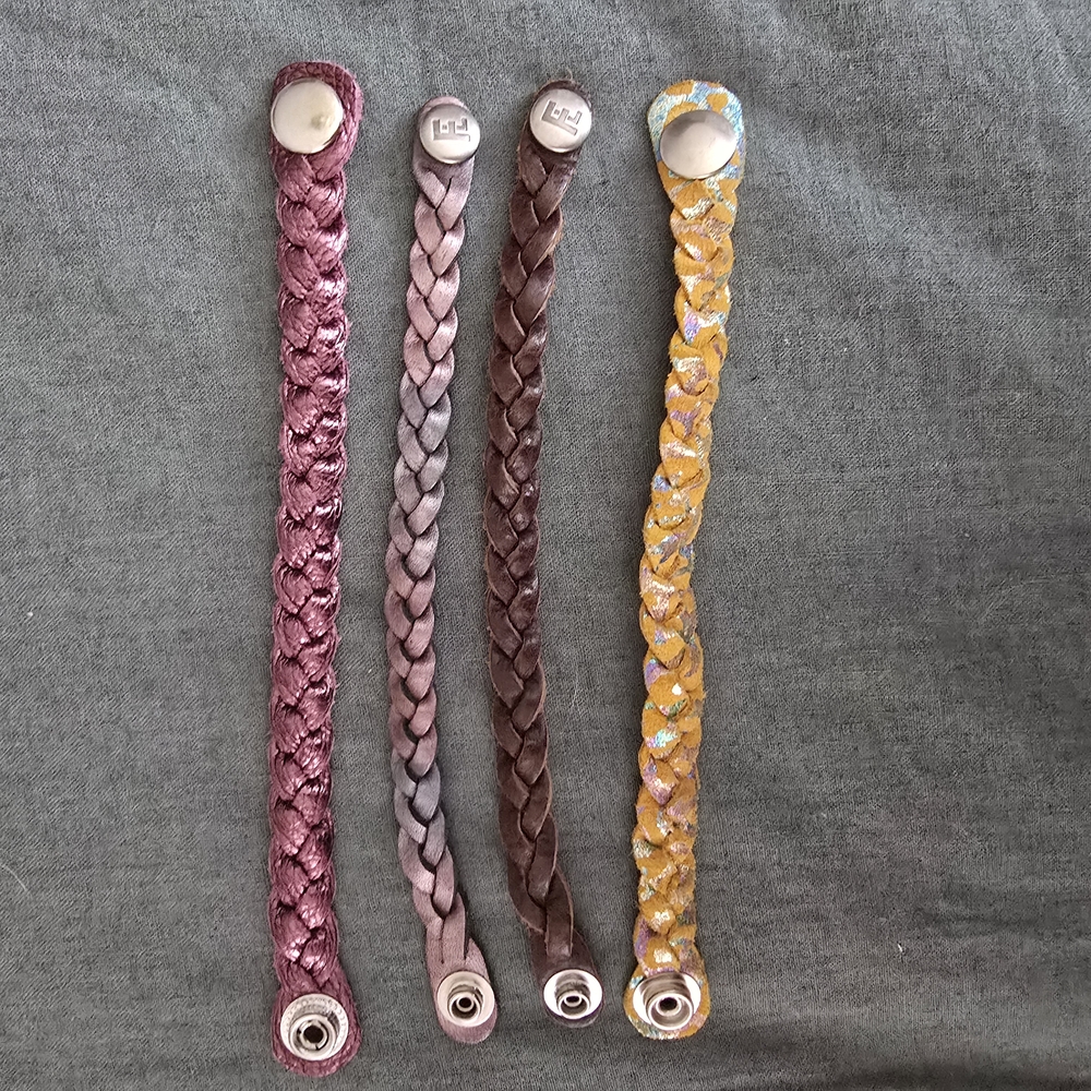 Braided Leather Bracelet Set - Purple, Brown, Gold